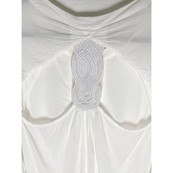 Free People Women's White Button Front Ruffle Tunic Open Back Embroider Accent - Picture 3 of 8